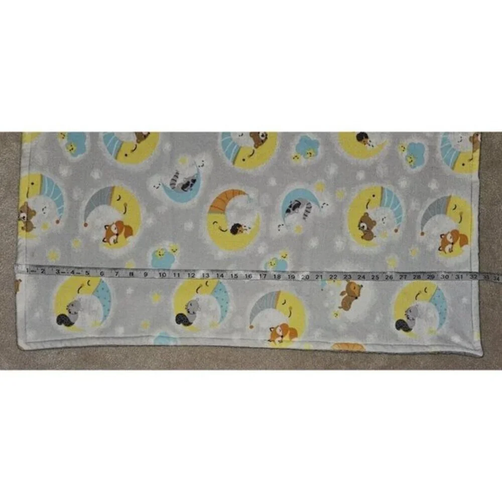 Moon Stars Fleece Baby Blanket Gray Sherpa Raccoon Bear Squirrel Fox Deer